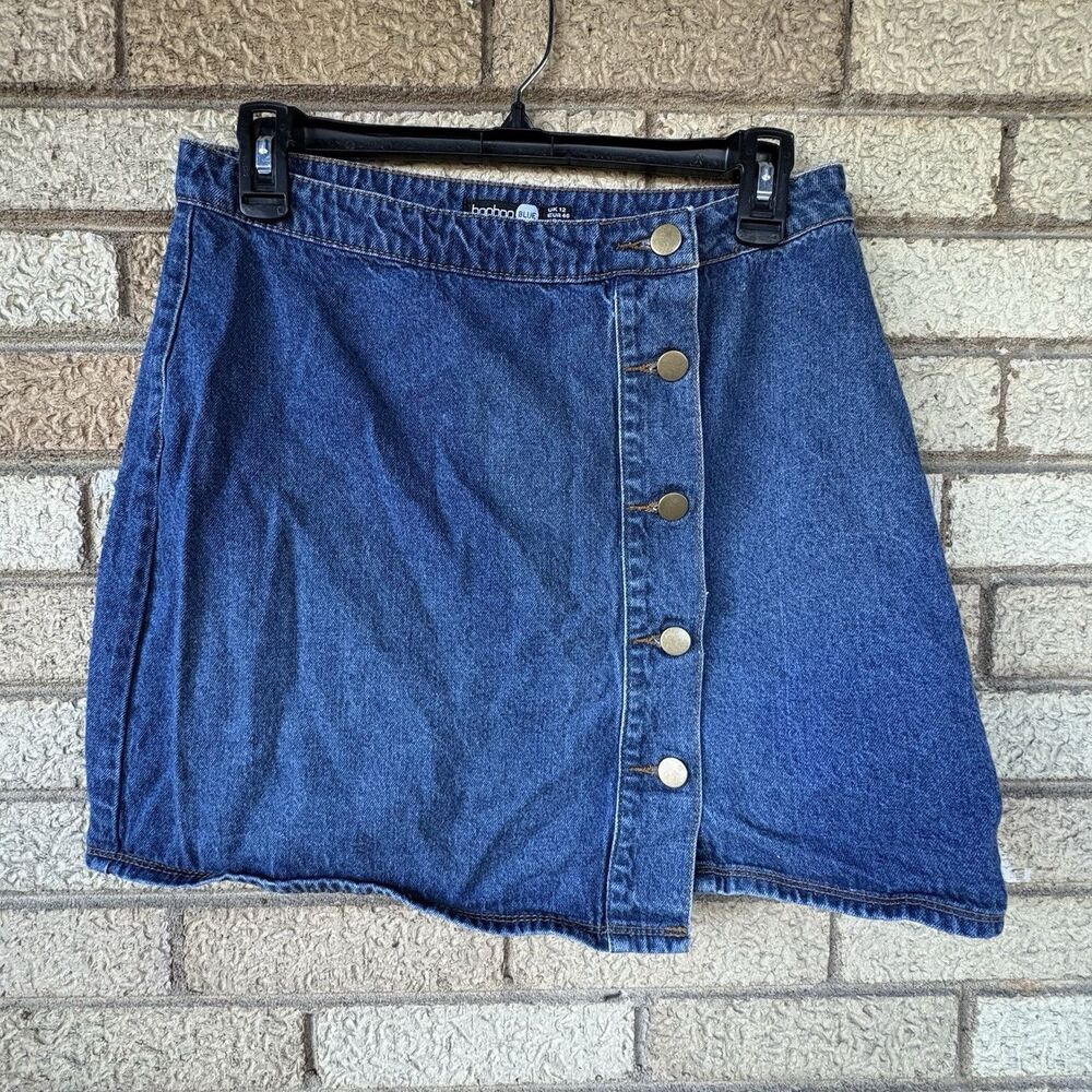 Blue Denim Button Front Mini Skirt 100% Cotton Women’s Size US 8 Boohoo Blue